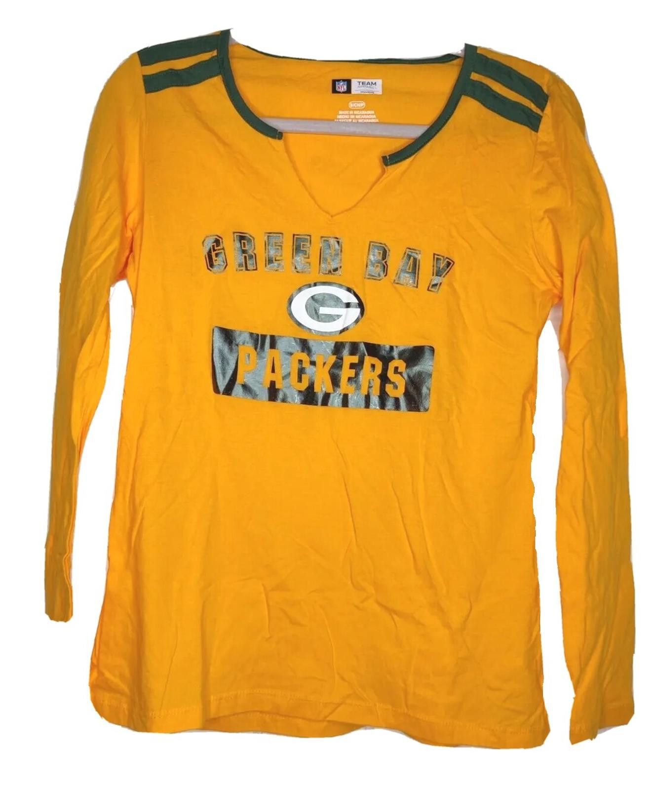 Other Green Bay Packers Yellow V Neck Long Sleeve T Shirt Womens S Size S / US 4 / IT 40 - 1 Thumbnail