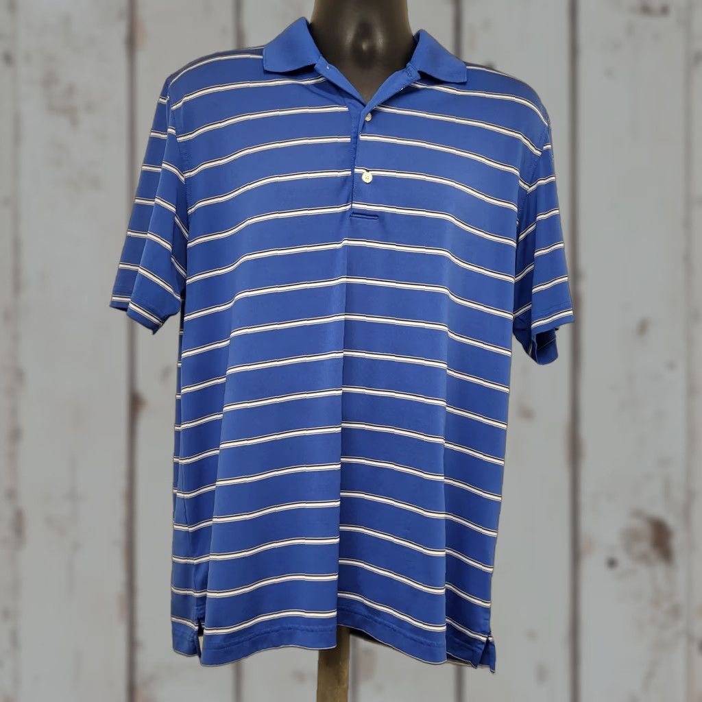 Vintage Greg Norman PlayDry Polo Shirt Men's L Golf Blue Striped Short Sleeve Size US L / EU 52-54 / 3 - 1 Thumbnail