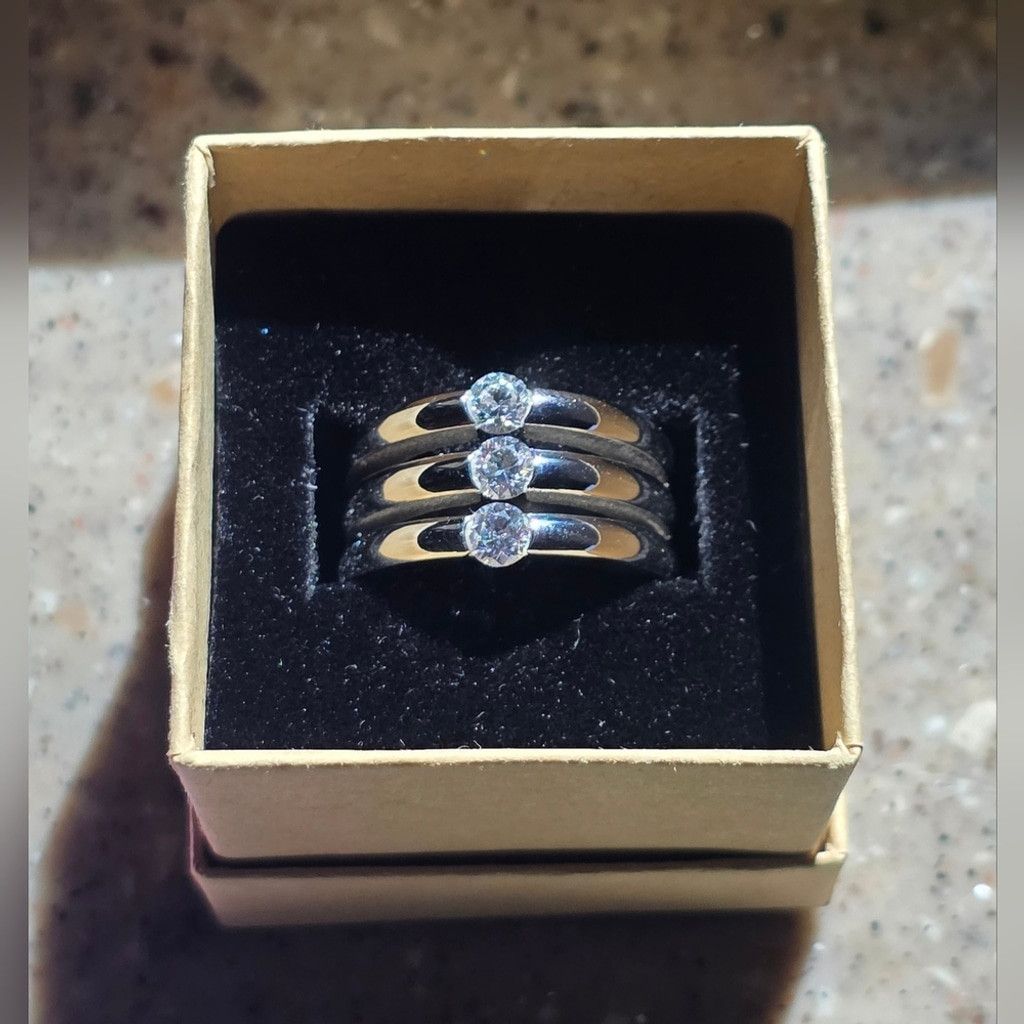 The Unbranded Brand Elegant Speidel Stainless Steel CZ Triple Band Ring Size ONE SIZE - 6 Thumbnail