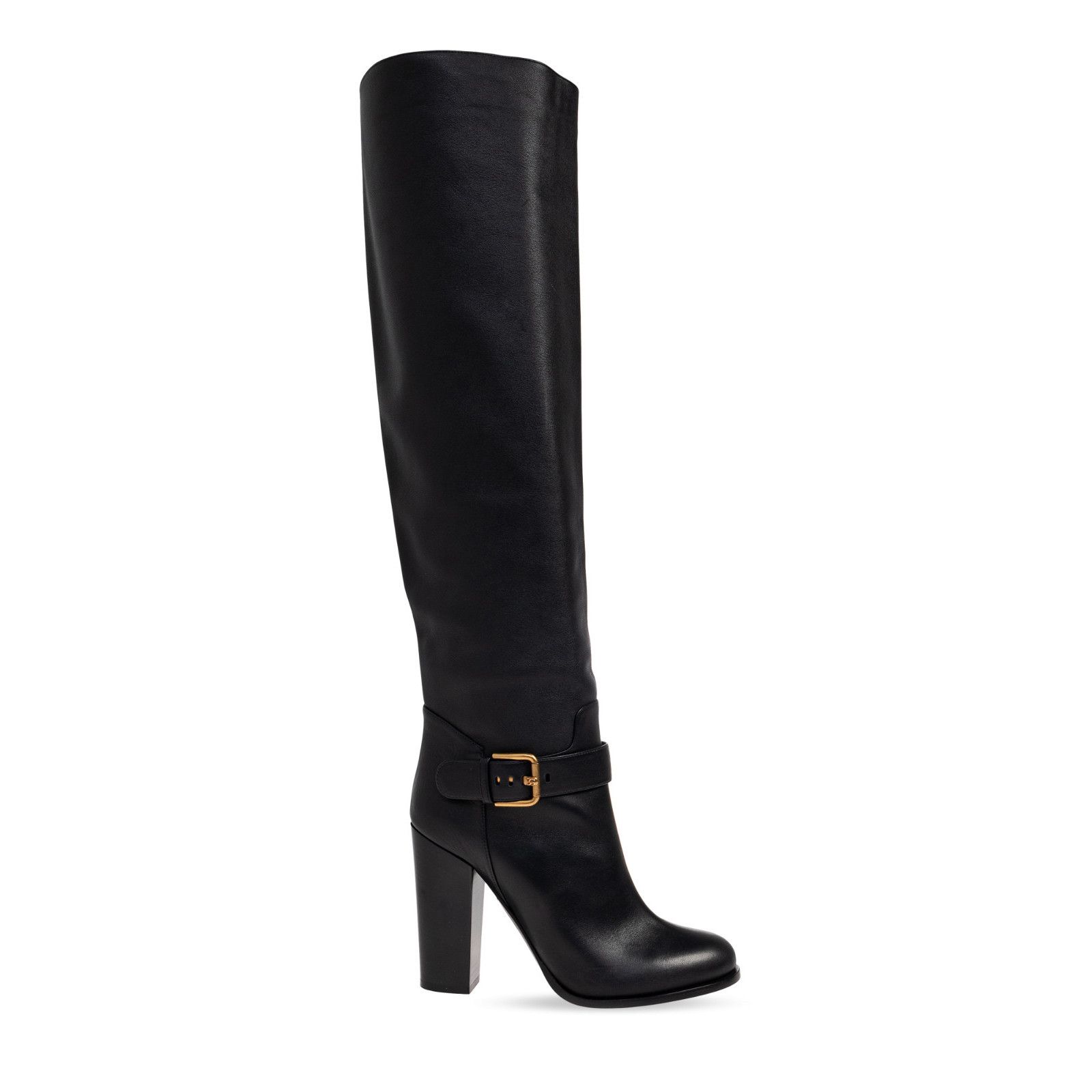 DOLCE&GABBANA Knee High Black Leather 110mm Heel Boots New &