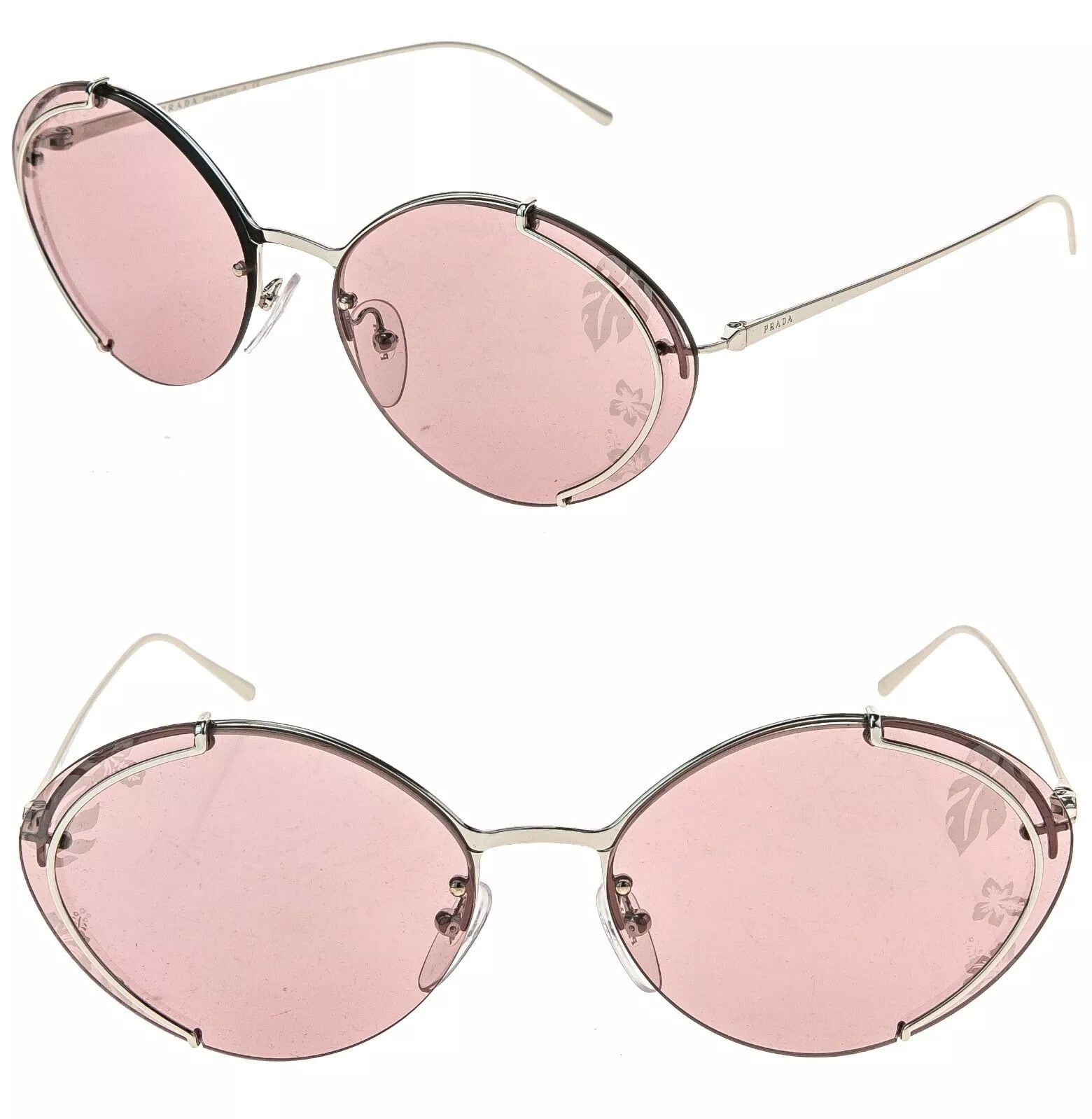 Prada PRADA Oval Metal Sunglasses 60U Silver Pink Mirror PR60US Size ONE SIZE - 1 Thumbnail