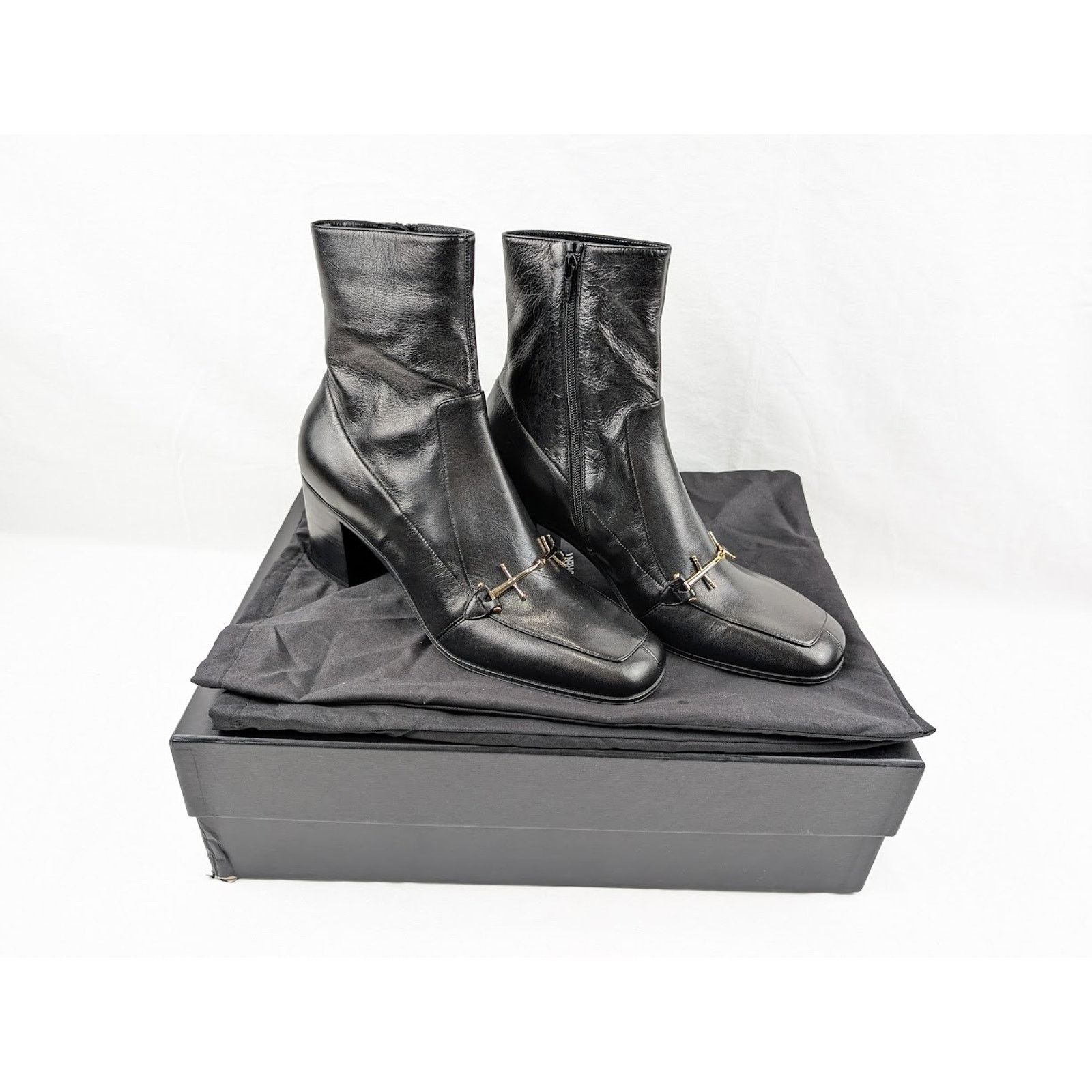 Saint Laurent Paris o1rshd1 Beau 75 Horsebit Boots in Black Size US 9 / EU 42 - 19 Thumbnail