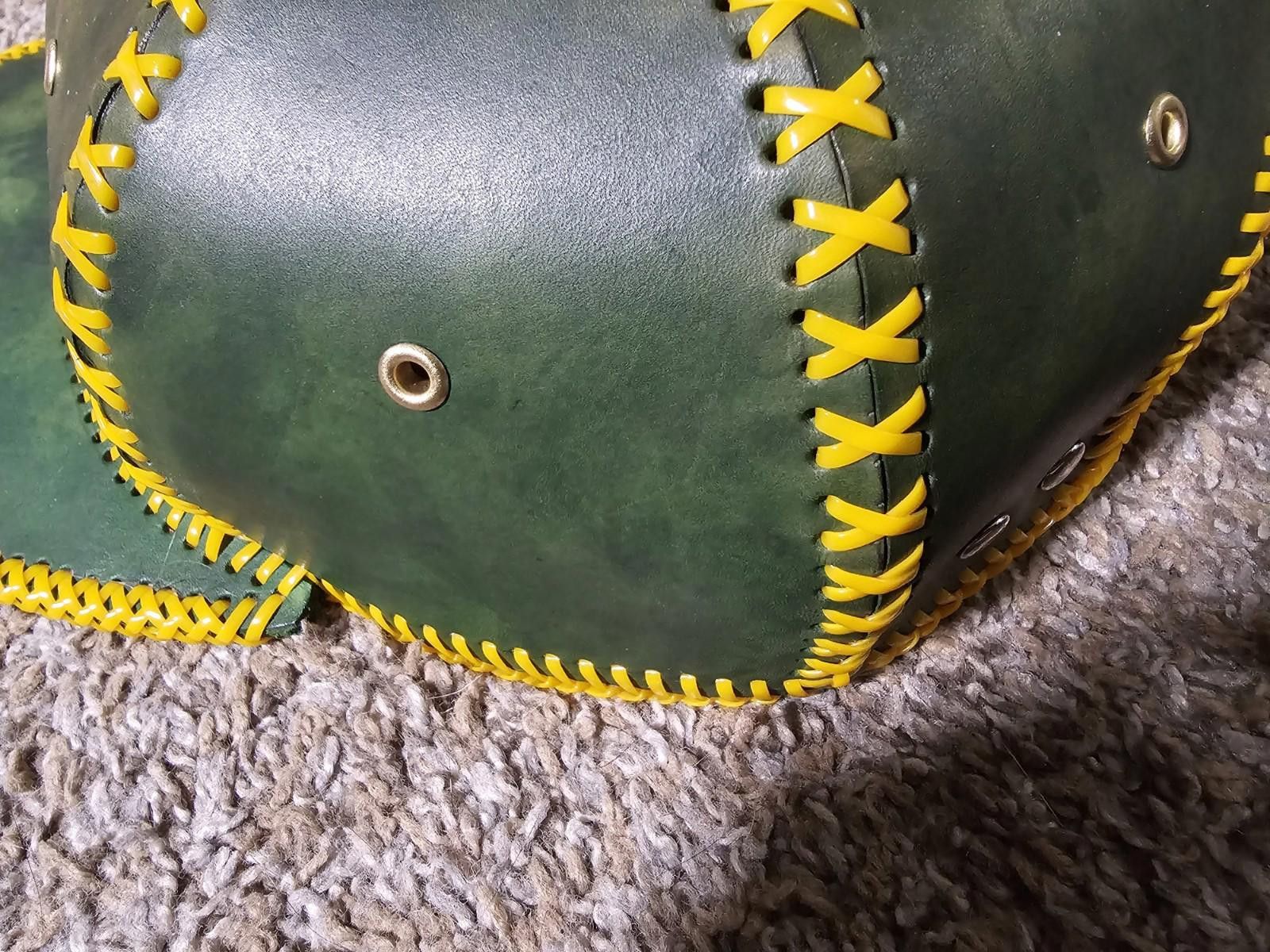 Handmade Custom Handmade Leather Strapback Hat Yellow Plastic Stitch Size ONE SIZE - 4 Thumbnail