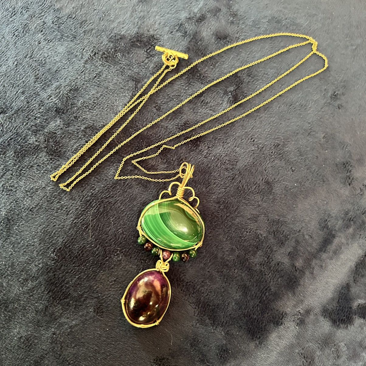 Handmade Hand crafted genuine stone amethyst malachite necklace Size ONE SIZE - 6 Thumbnail