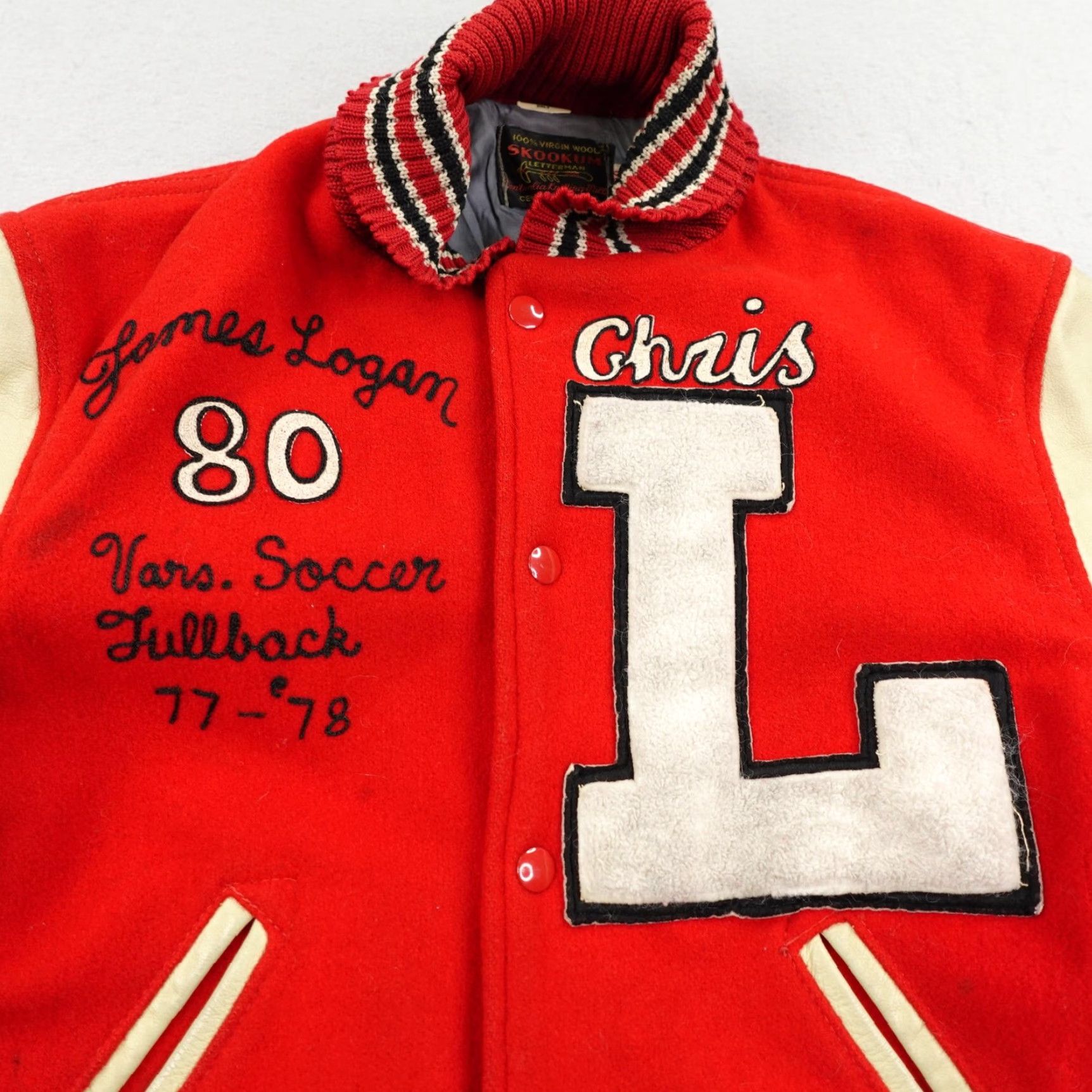 Vintage VINTAGE Skookum Letterman Jacket Men 38 Red Varsity 70s Chain Stitch Soccer Coat Size US XXS / EU 40 - 2 Thumbnail