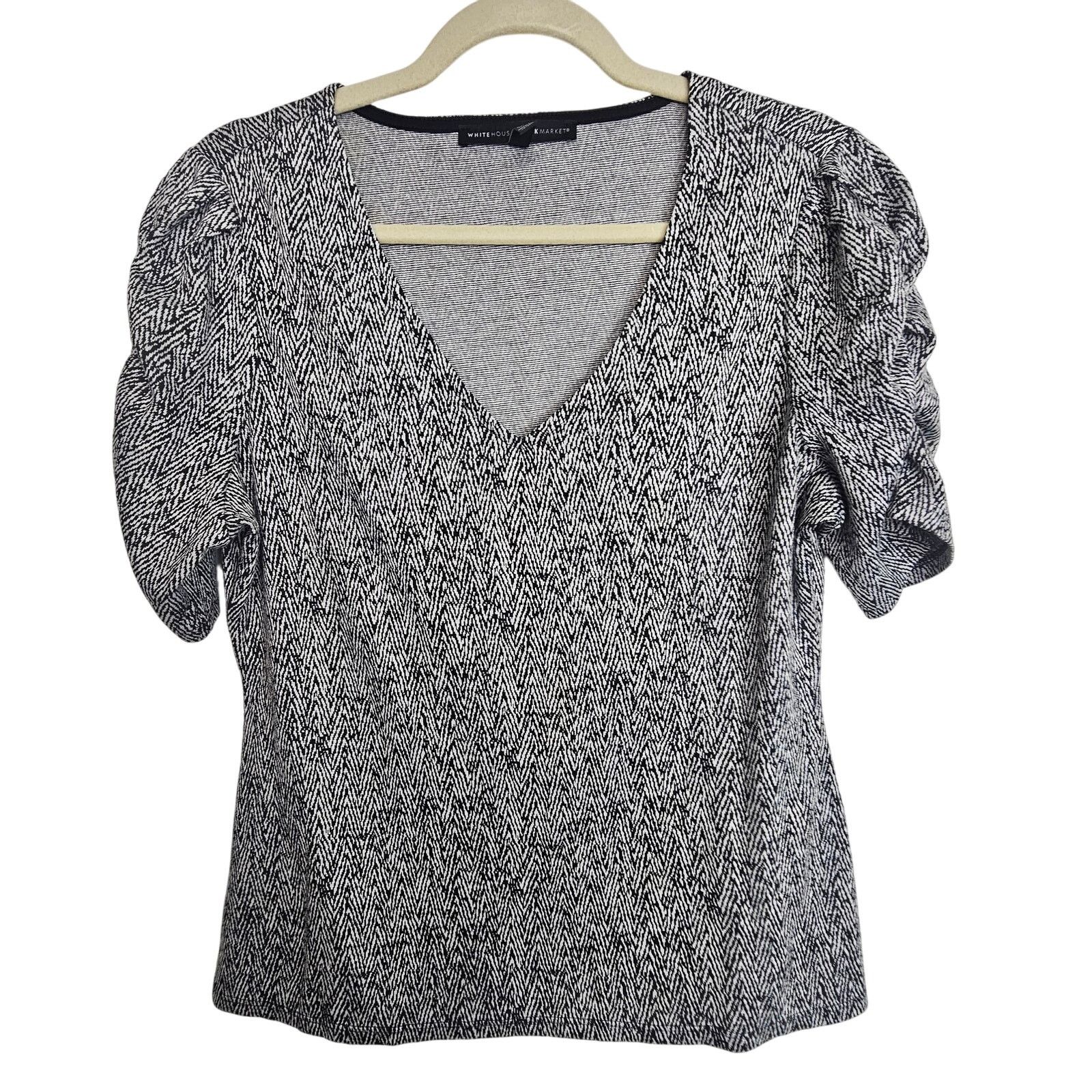 White House Black Market White House Black Market Black White Ruched Sleeve Womens M Size M / US 6-8 / IT 42-44 - 1 Thumbnail