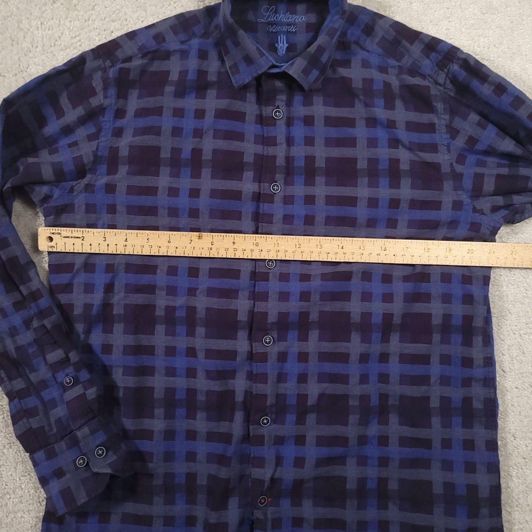 Luchiano Visconti Luchiano Visconti Mens Dress Shirt M/L Blue Plaid Geometry Long Sleeve Button Collared Size 40R - 3 Thumbnail