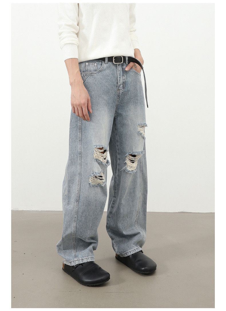 Japanese Brand American retro men's loose washed ripped curved jeans Size US 32 / EU 48 - 4 Thumbnail