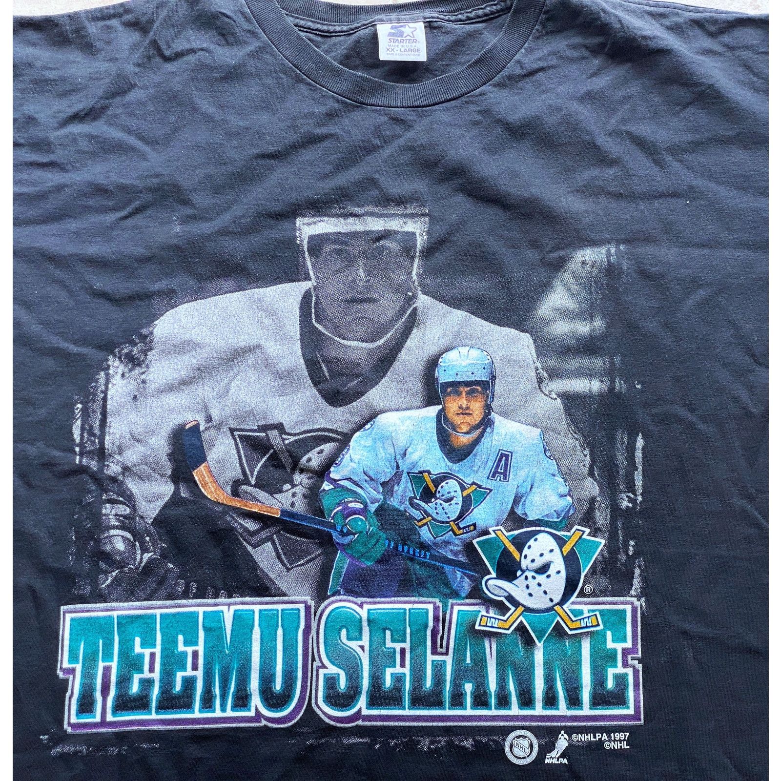 NHL × Starter SELANNE Anaheim Mighty Ducks 90s STARTER T-shirt 2XL NHL vtg Size US XXL / EU 58 / 5 - 1 Thumbnail