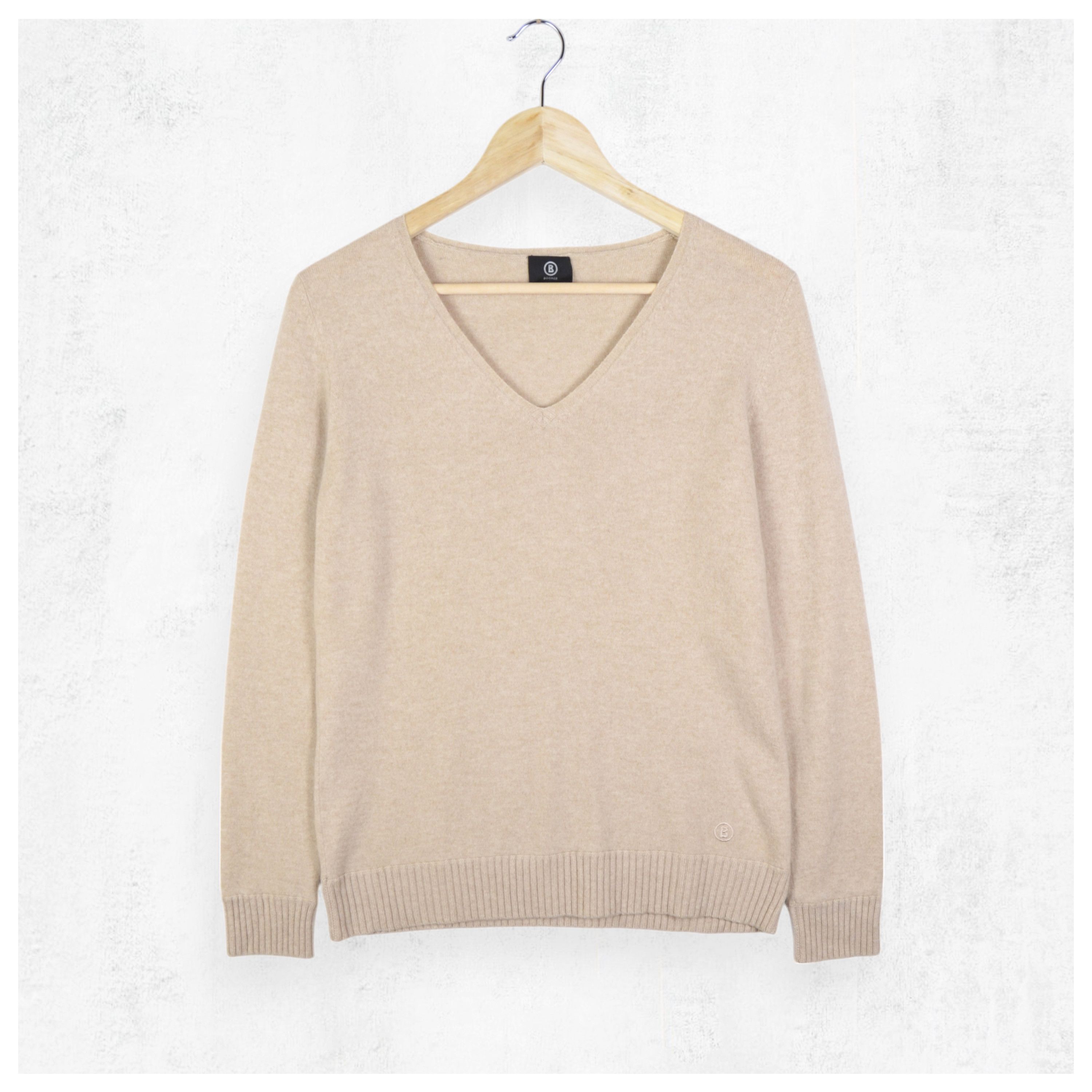 Bogner Bogner Cashmere Sweater Beige V-Neck Women's Size US12 Size XL / US 12-14 / IT 48-50 - 1 Thumbnail