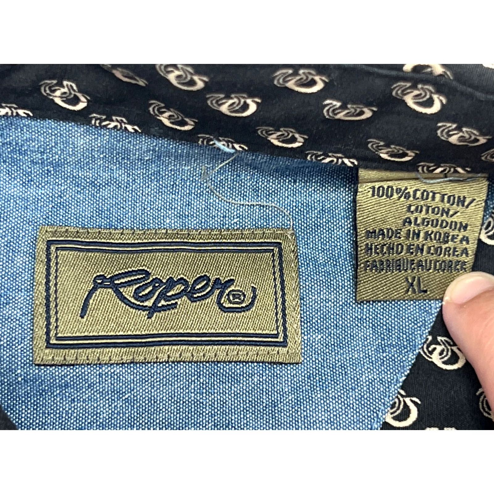 Roper RoperXL Black Cowboy Hats Western Horseshoe All Over Shirt Vintage Size US XL / EU 56 / 4 - 3 Thumbnail