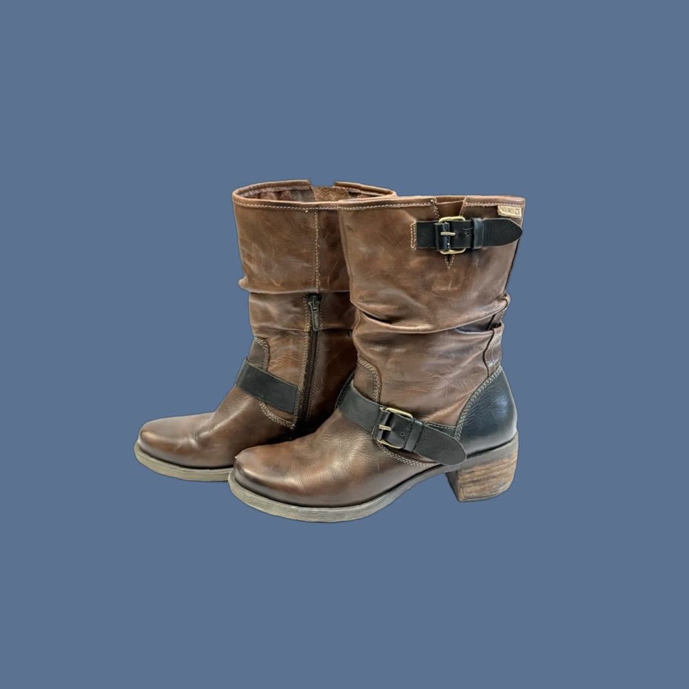 Vintage VINTAGEPikolinos Le Mans Mid Calf Slouch Leather Brown Boots Buckle Womens EU Size 37 Size US 7 / IT 37 - 1 Thumbnail