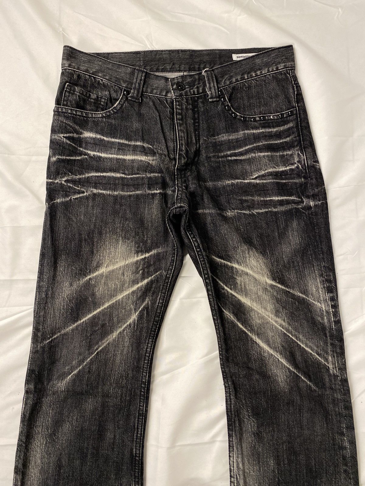 Japanese Brand Semantic Design Studded Skull Flared Washed Denim Jeans Size US 31 - 15 Thumbnail