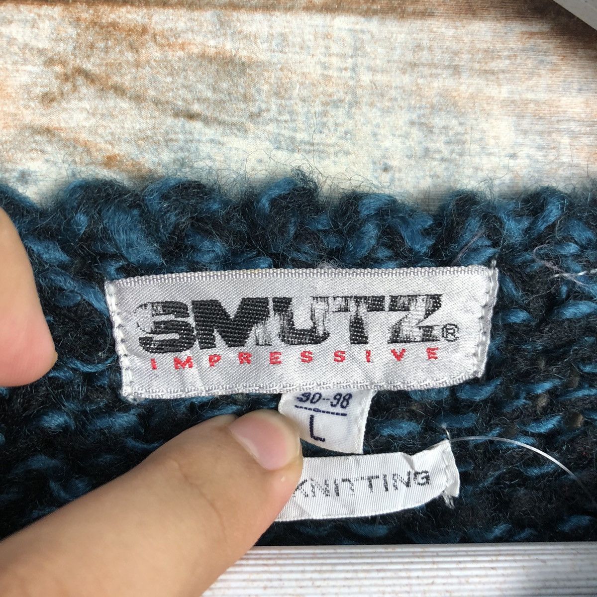 Vintage Smotz Blue Checkred handknit Knitwear #A1375 Size US L / EU 52-54 / 3 - 9 Thumbnail