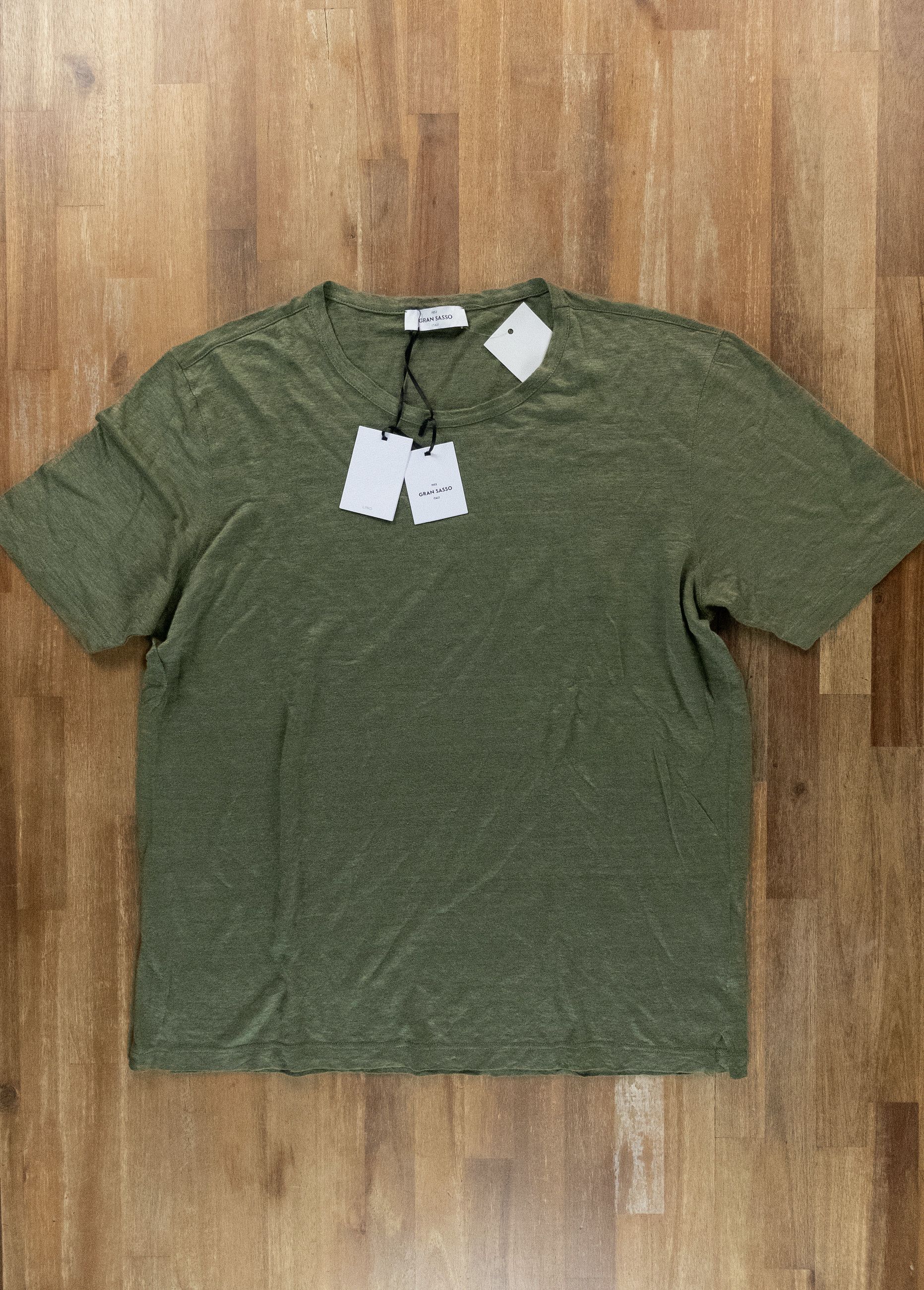 GRAN SASSO green linen crewneck knit t-shirt Size XXL