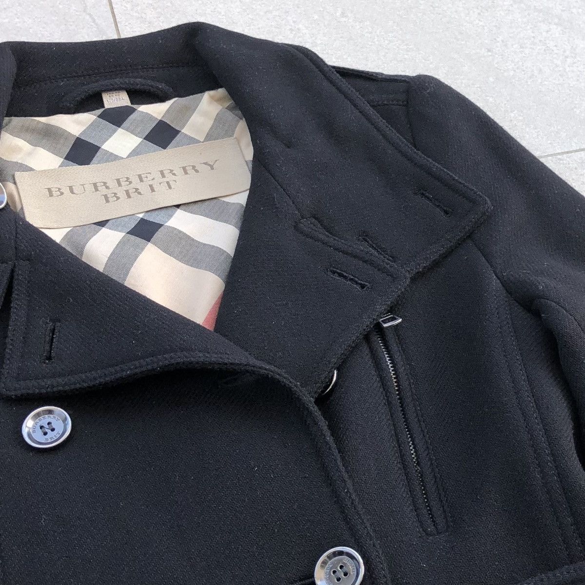 Burberry Burberry Brit Black Wool Blend Zip-Pocket Trench Coat Size M / US 6-8 / IT 42-44 - 9 Thumbnail