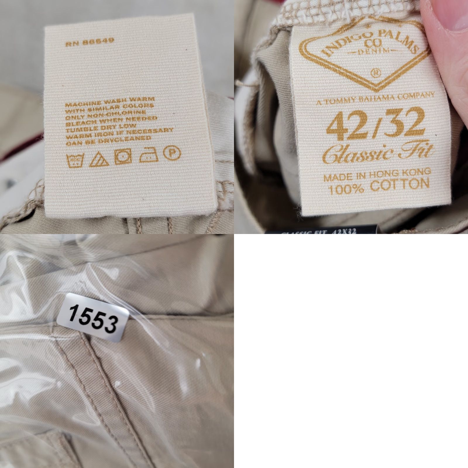 Vintage Indigo Palms Men's Khaki Dress Pants Classic Fit 42x32 Pant Tan Size US 42 / EU 58 - 9 Thumbnail
