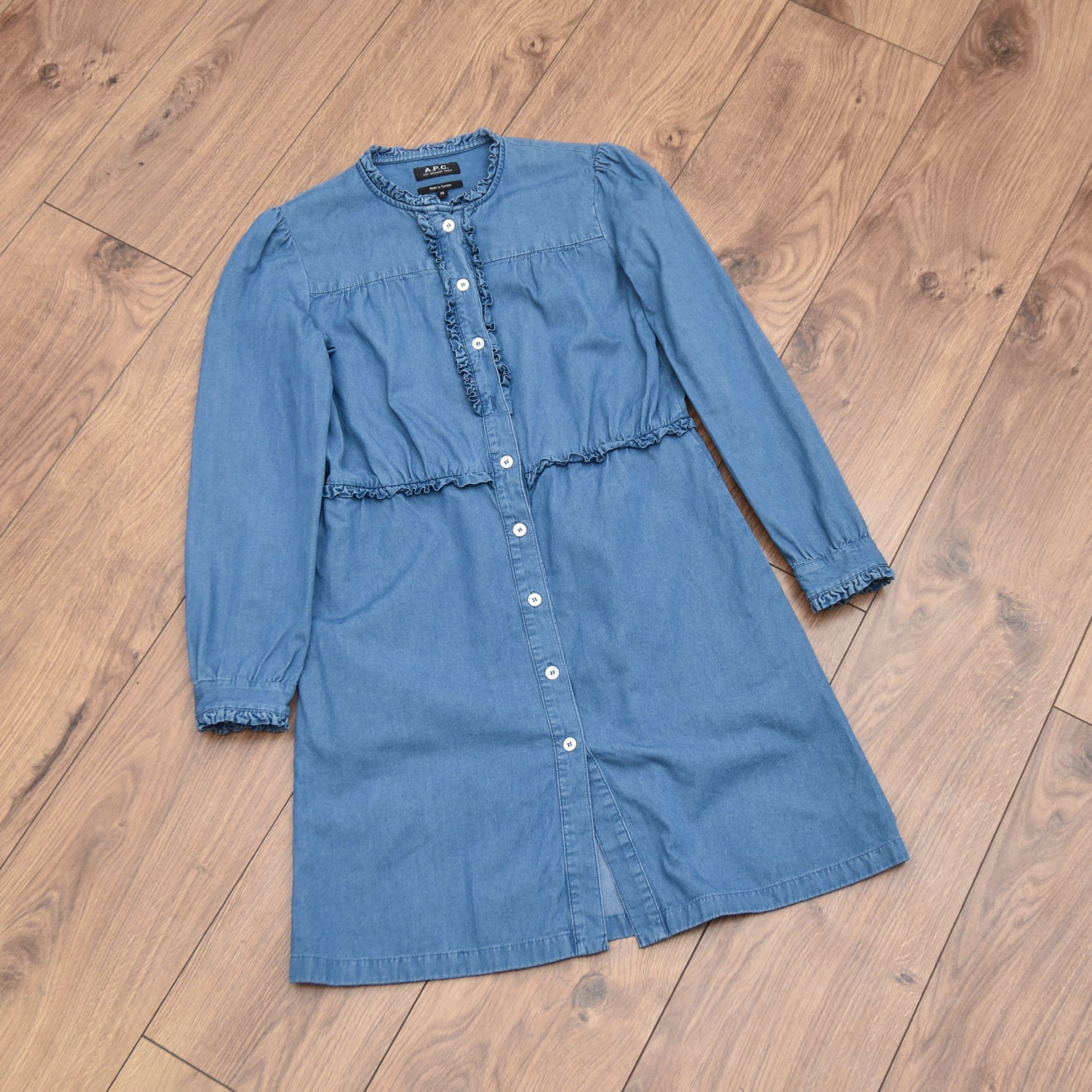 A.P.C. A.P.C. Hoshi Denim Shirt Dress Ruffle Collar Frill Detail Size S / US 4 / IT 40 - 5 Thumbnail