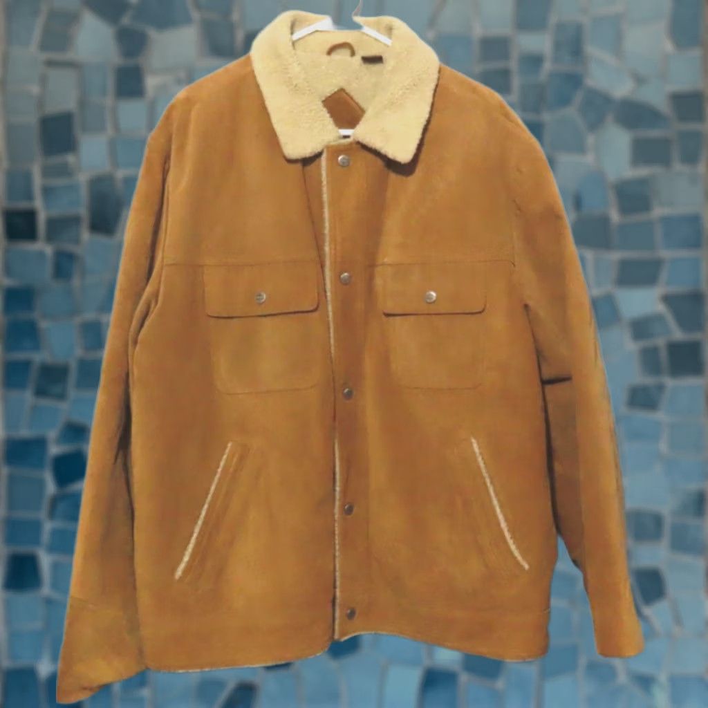 Roundtree & Yorke Roundtree & Yorke Outfitters Men's XL Suede Sherpa Lined Coat Leather Jacket Brown Snaps Pockets Mid-Length Size US XL / EU 56 / 4 - 1 Thumbnail