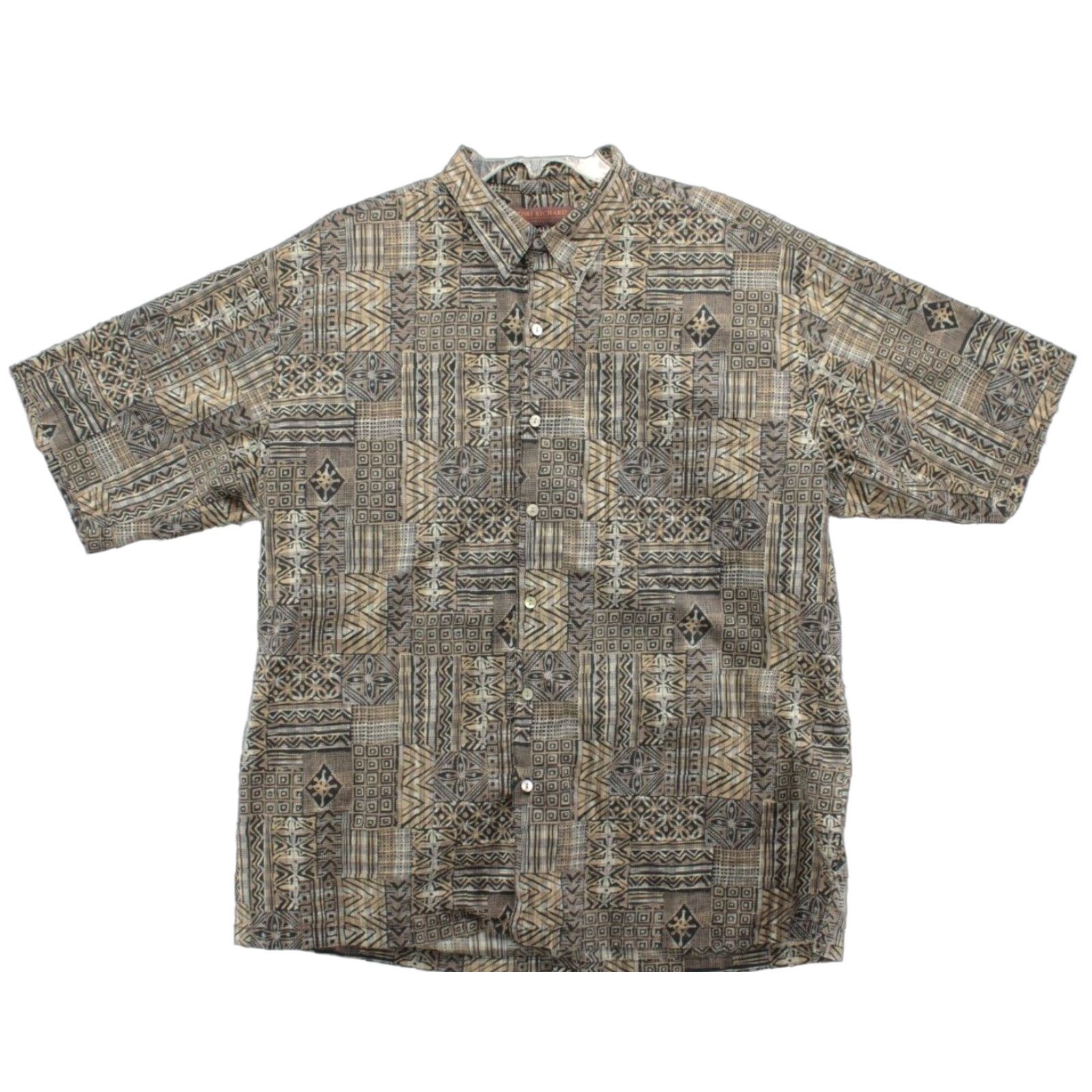 Tori Richard Tori Richard Shirt Men's XL Brown Geometric Hawaiian Luau Short Sleeve Button-Up USA Size US XL / EU 56 / 4 - 1 Thumbnail