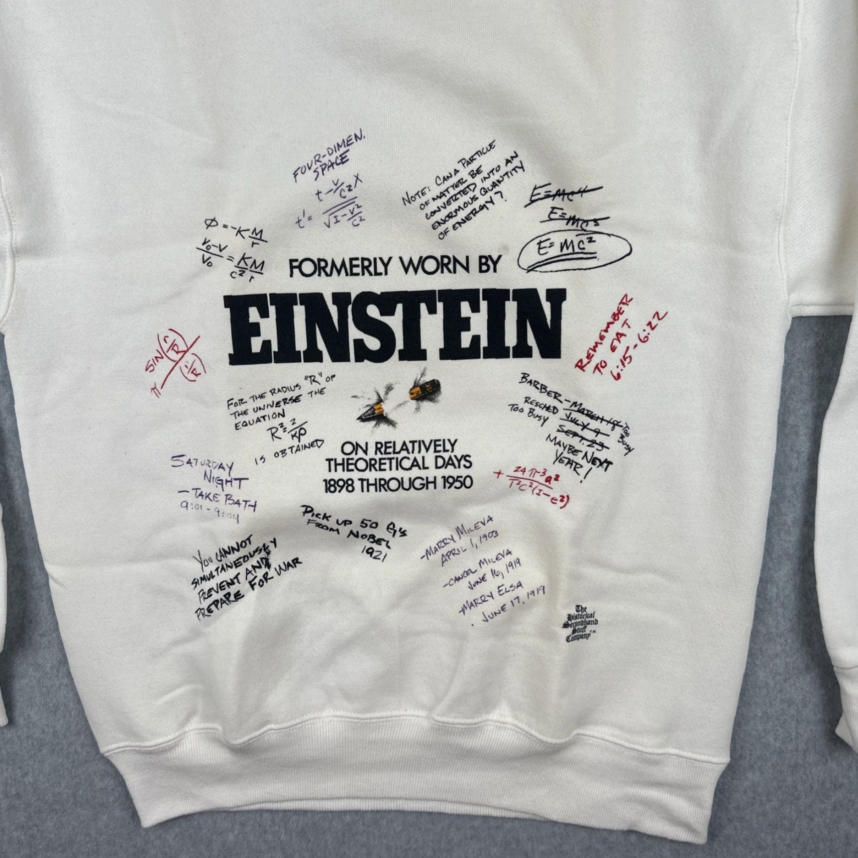 Vintage VINTAGE What On Earth Sweatshirt White Crew Neck M Mens Graphic Print Einstein Theoretical 90s Science Size US M / EU 48-50 / 2 - 4 Thumbnail