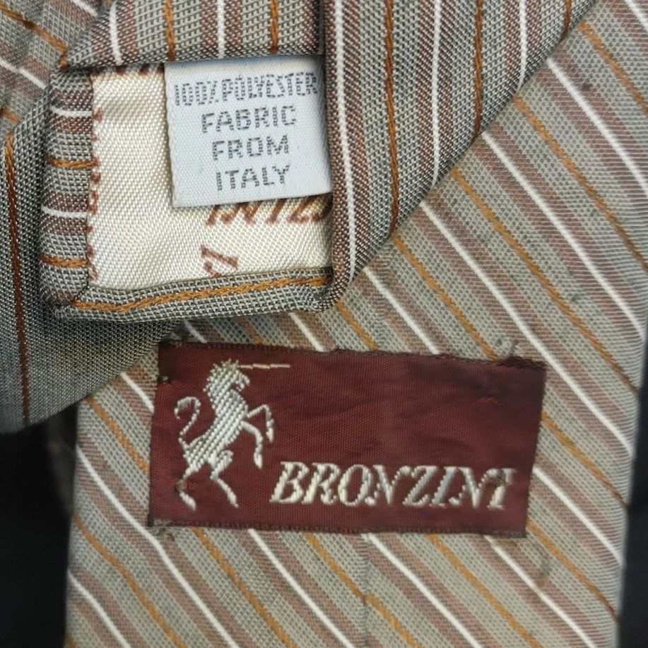 Other Bronzini Men's OS Italy Polyester Beige Stripe Tie Size ONE SIZE - 2 Thumbnail