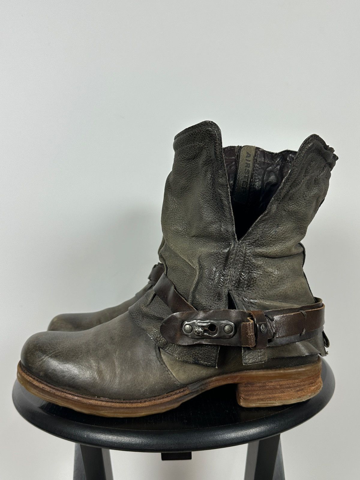 Airstep Leather Biker Ankle Strap Buckle Boots