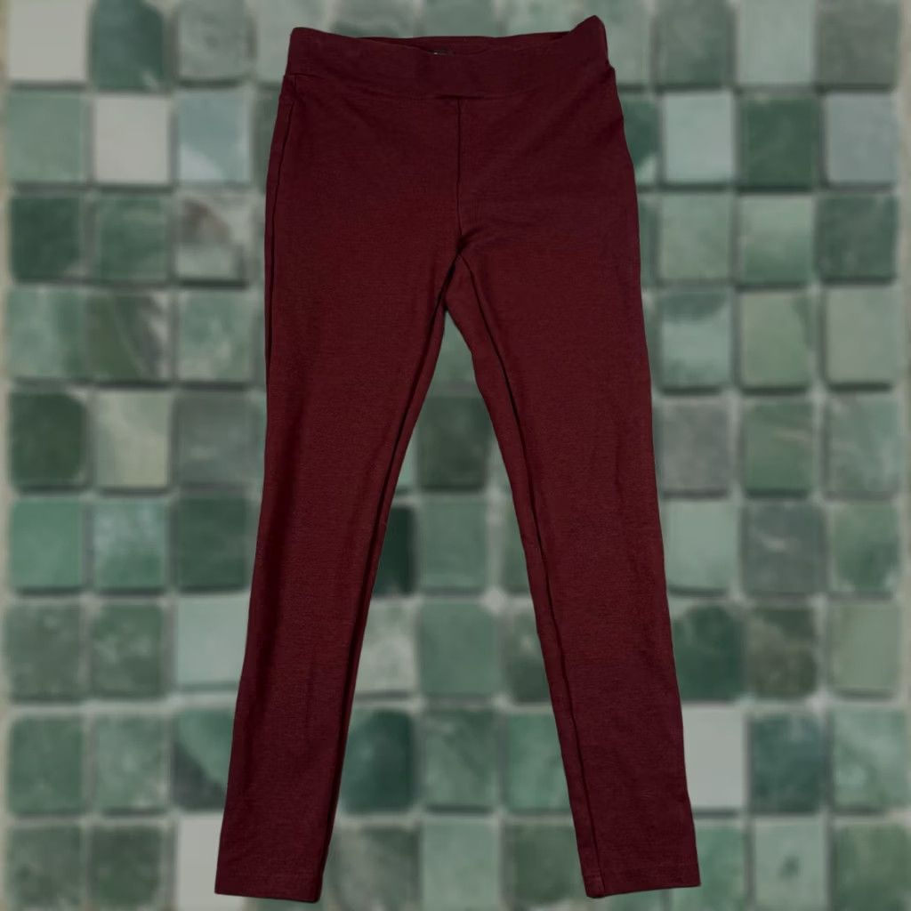 Loft LOFT Leggings Ankle S MID Rise Textured Knit Ponte Burgundy Red Women S Stretch Elastic Waist Casual Activewear Fall Winter Spring Mens Womens Size 28" / US 6 / IT 42 - 1 Thumbnail