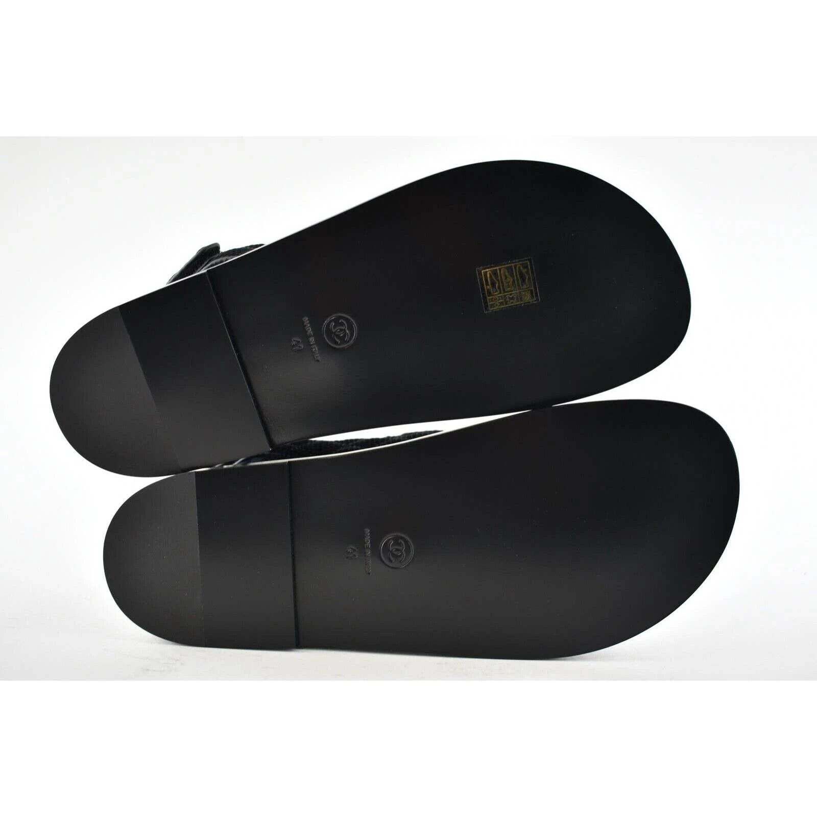 Chanel Chanel 21C Black Fabric Silver CC Logo Mule Slide Strap Flat Size US 11 / IT 41 - 12 Thumbnail