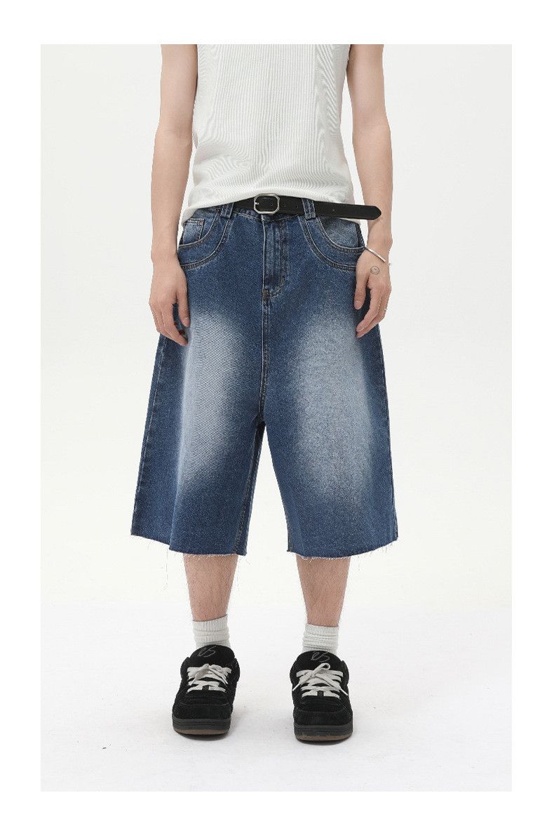 Japanese Brand × Jean Men's casual retro raw edge distressed washed denim shorts Size US 32 / EU 48 - 1 Thumbnail