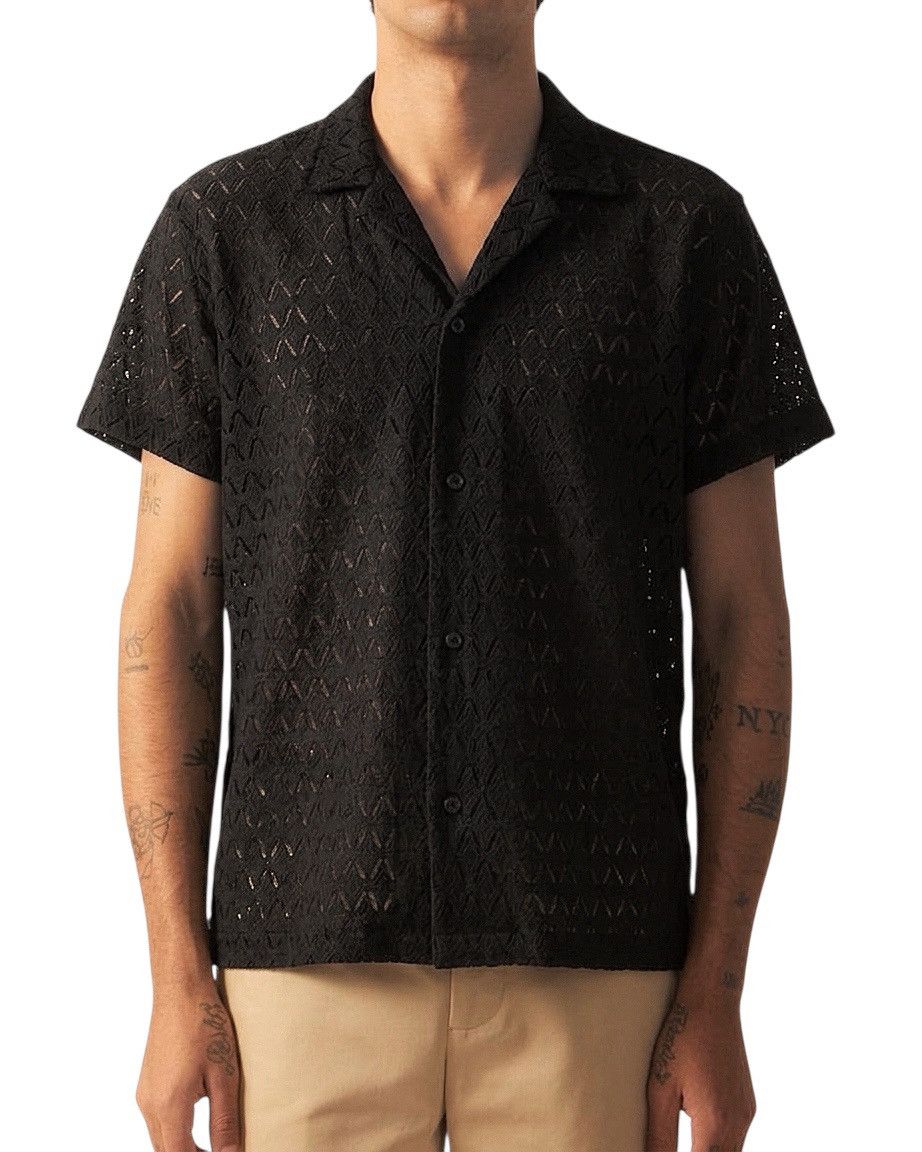 Lattice Lace Black S/S Shirt, Men's