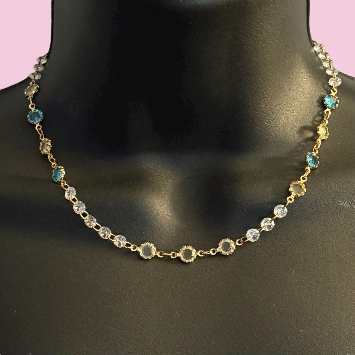 Other Gold tone teal and clear cubic zirconia crystal necklace Size ONE SIZE - 1 Thumbnail