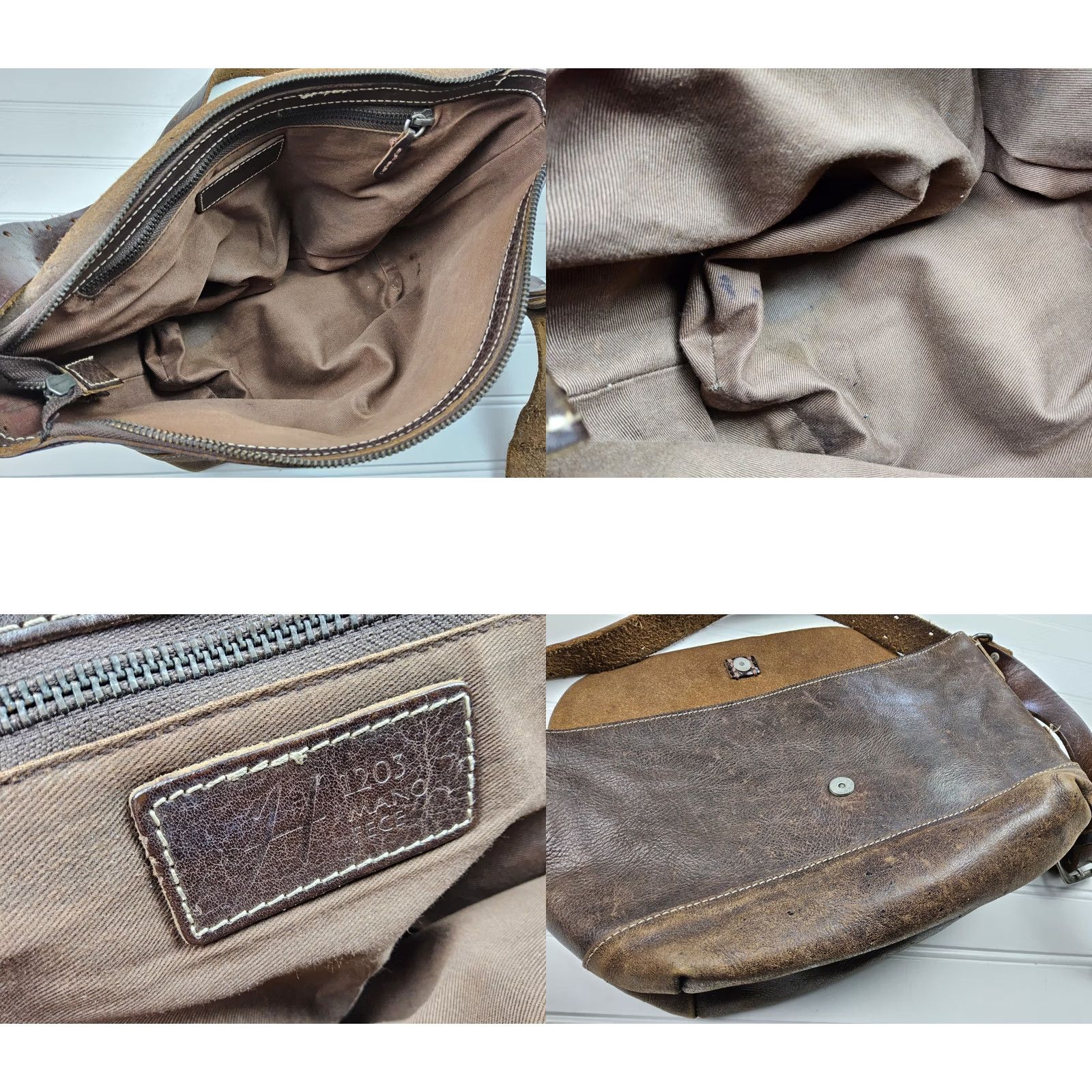 Vintage H 1203 MANO FECE Leather Distressed Shoulder Handbag Purse Size ONE SIZE - 8 Thumbnail