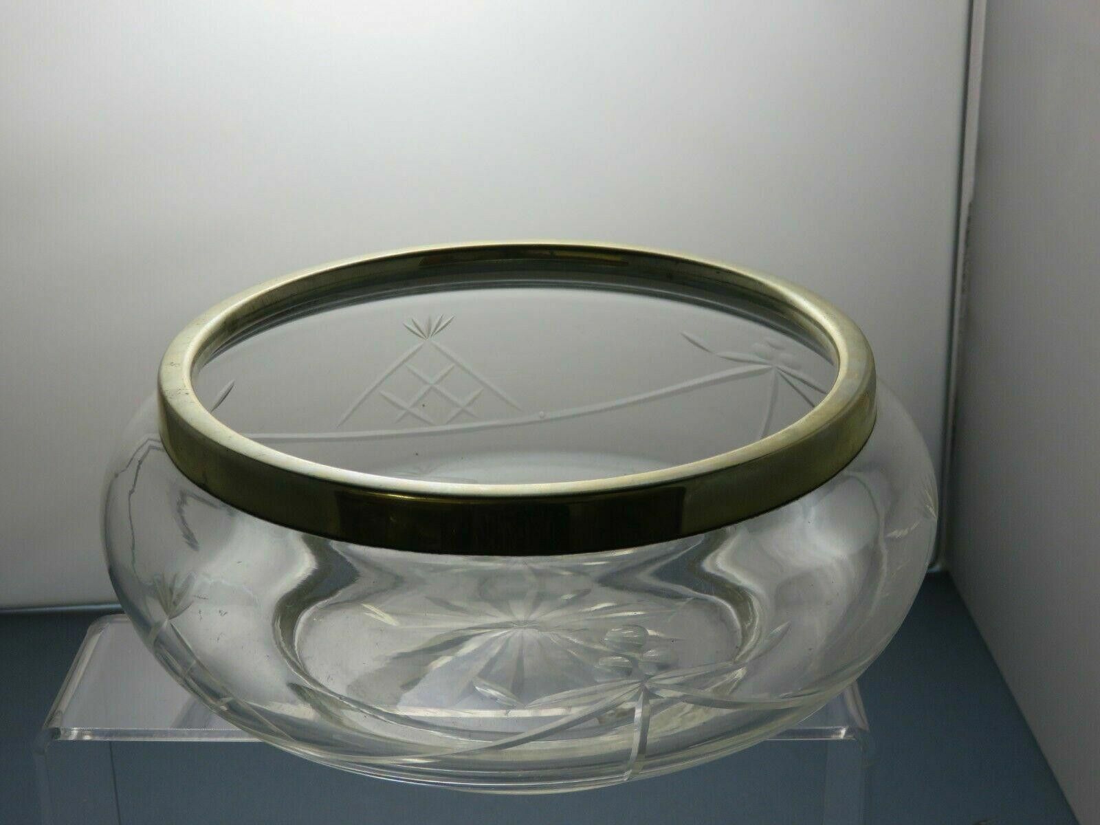 The Unbranded Brand Vintage Cut Glass Bowl With Silver Plated Rim 3 3/4" Size ONE SIZE - 5 Thumbnail