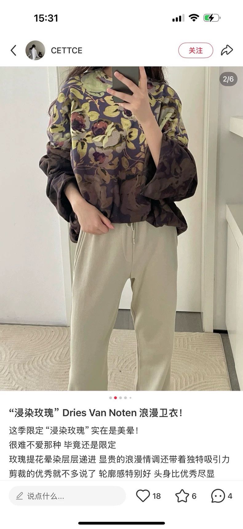 Dries Van Noten DRIES VAN NOTEN Ink-wash floral pleated sweatshirt Size XS / US 0-2 / IT 36-38 - 6 Thumbnail