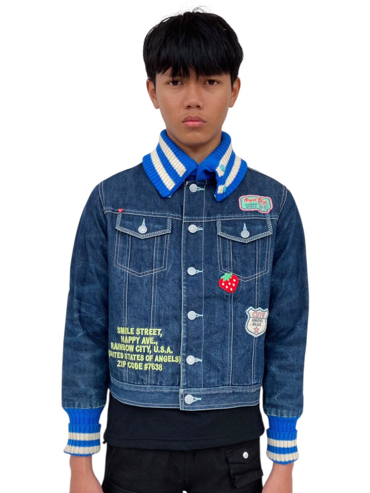 Angel Blue 2000s Angel Blue - Hybrid Knitted & Denim Jacket Size L / US 10 / IT 46 - 1 Thumbnail