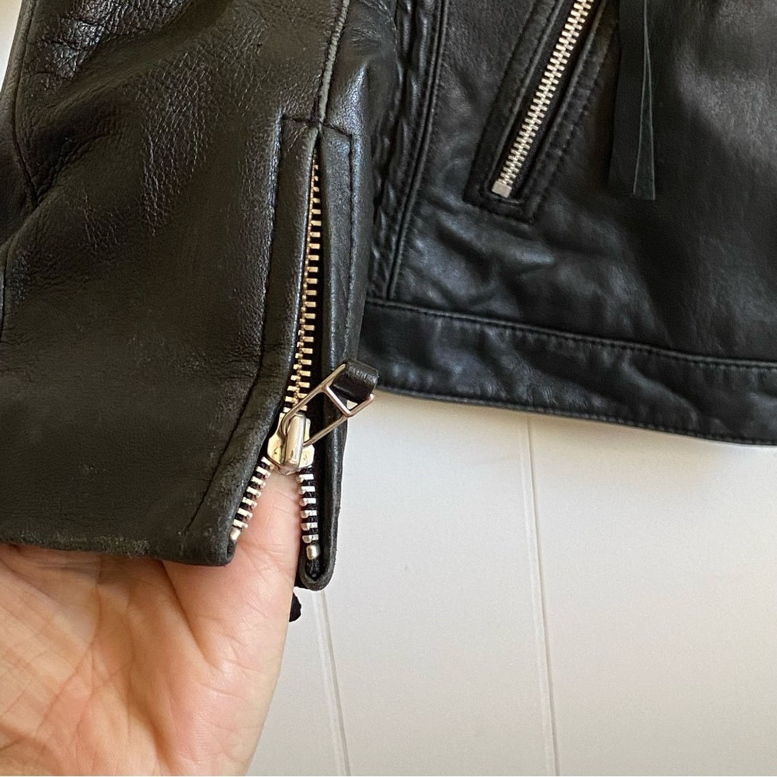 Other Vintage Moda International Black Leather Motorcycle Jacket Size L / US 10 / IT 46 - 4 Thumbnail