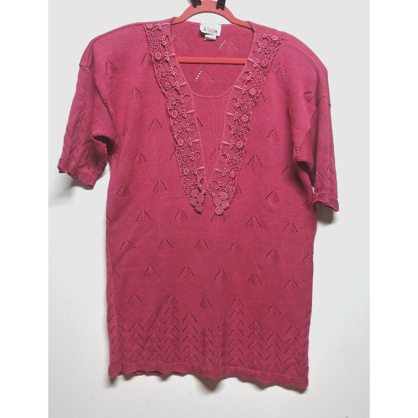Other VTG 70s Long Sweater Grandma Sz 16 Bright Lights USA Pink fl Size XXL / US 16-18 / IT 52-54 - 1 Thumbnail