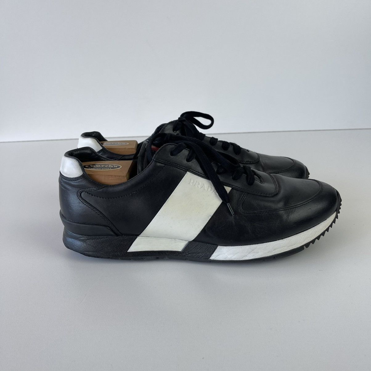 Prada Prada Two Tone Leather Low Trainers Sneakers Black 4E 2602 Size US 9 / EU 42 - 4 Thumbnail