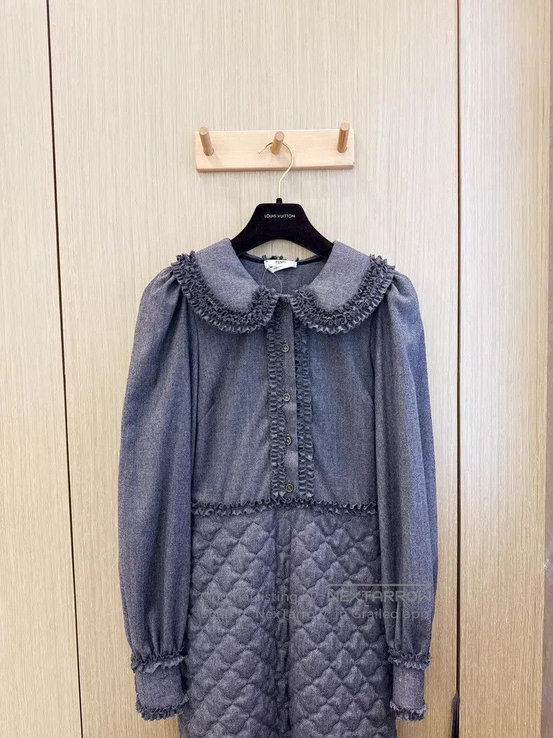 Fendi Fendi Gray wool ruffled long-sleeve dress Size XS / US 0-2 / IT 36-38 - 3 Thumbnail