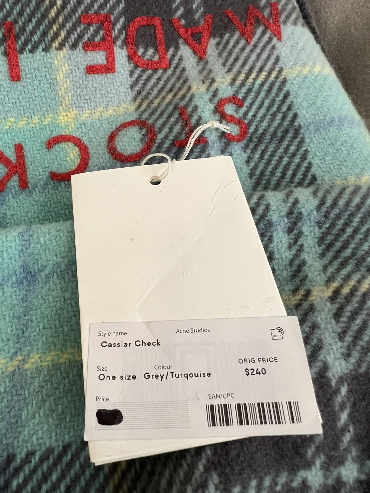 Acne Studios Acne Studios Cassiar Check Wool Scarf In Grey/Turquoise Size ONE SIZE - 7 Thumbnail