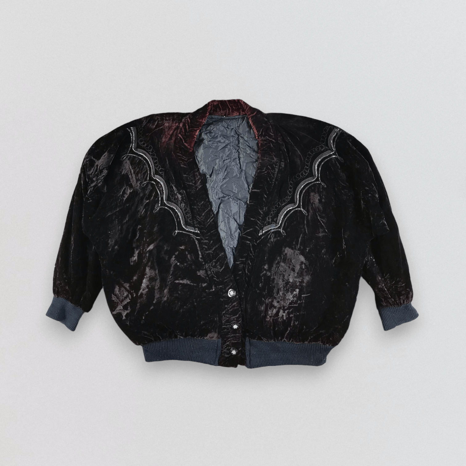 image of Vintage Japanese Embroidered Velvet Cardigan Jacket in Faded, Men's (Size Medium)