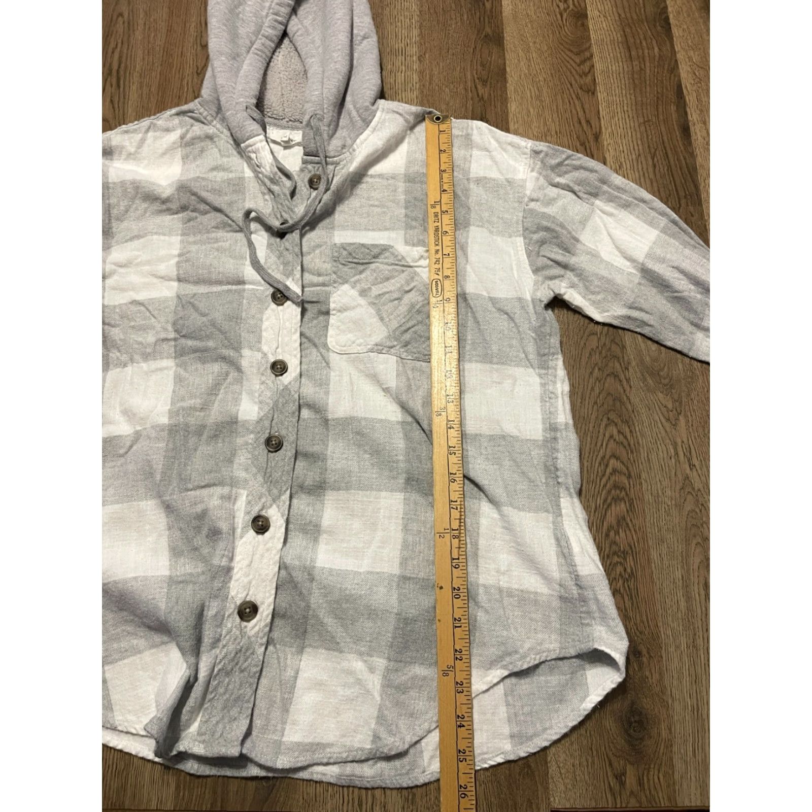 Vintage Maurices Hoodie Women's Large Gray White Plaid Button Up Long Sleeve Casual Fall Spring Summer Modern Adults Womens Size L / US 10 / IT 46 - 7 Thumbnail