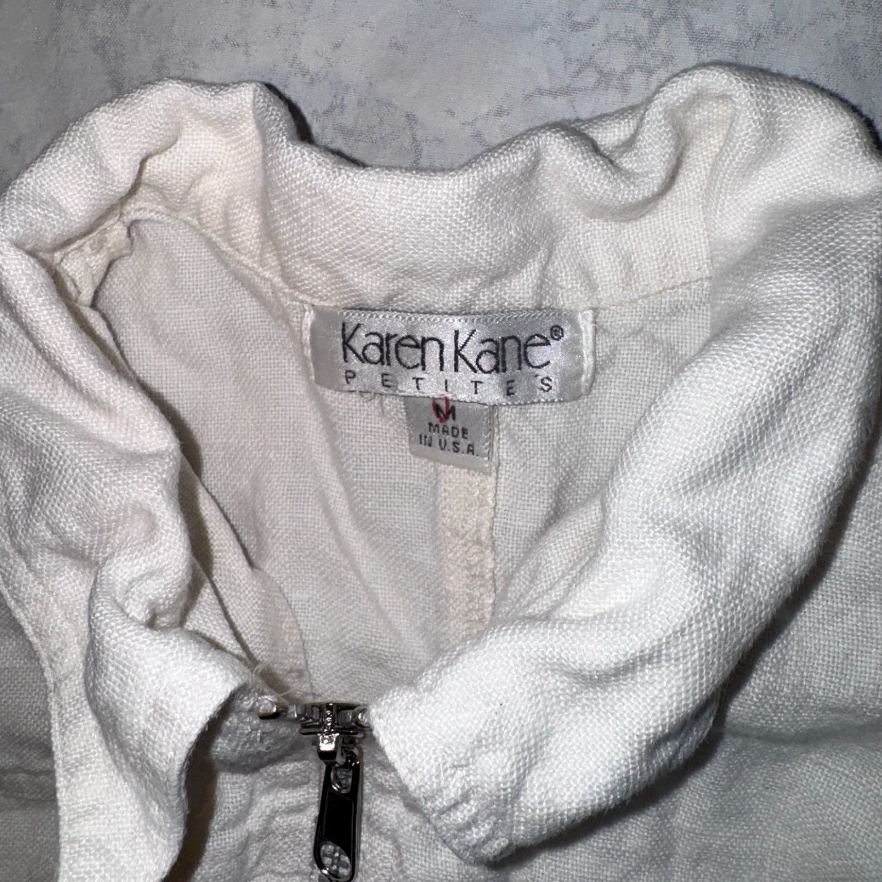 Vintage Karen Kane Women Jacket Short White Linen Cotton Nautical Pockets Spring Business PM Petite Ladies Womens Size M / US 6-8 / IT 42-44 - 2 Thumbnail