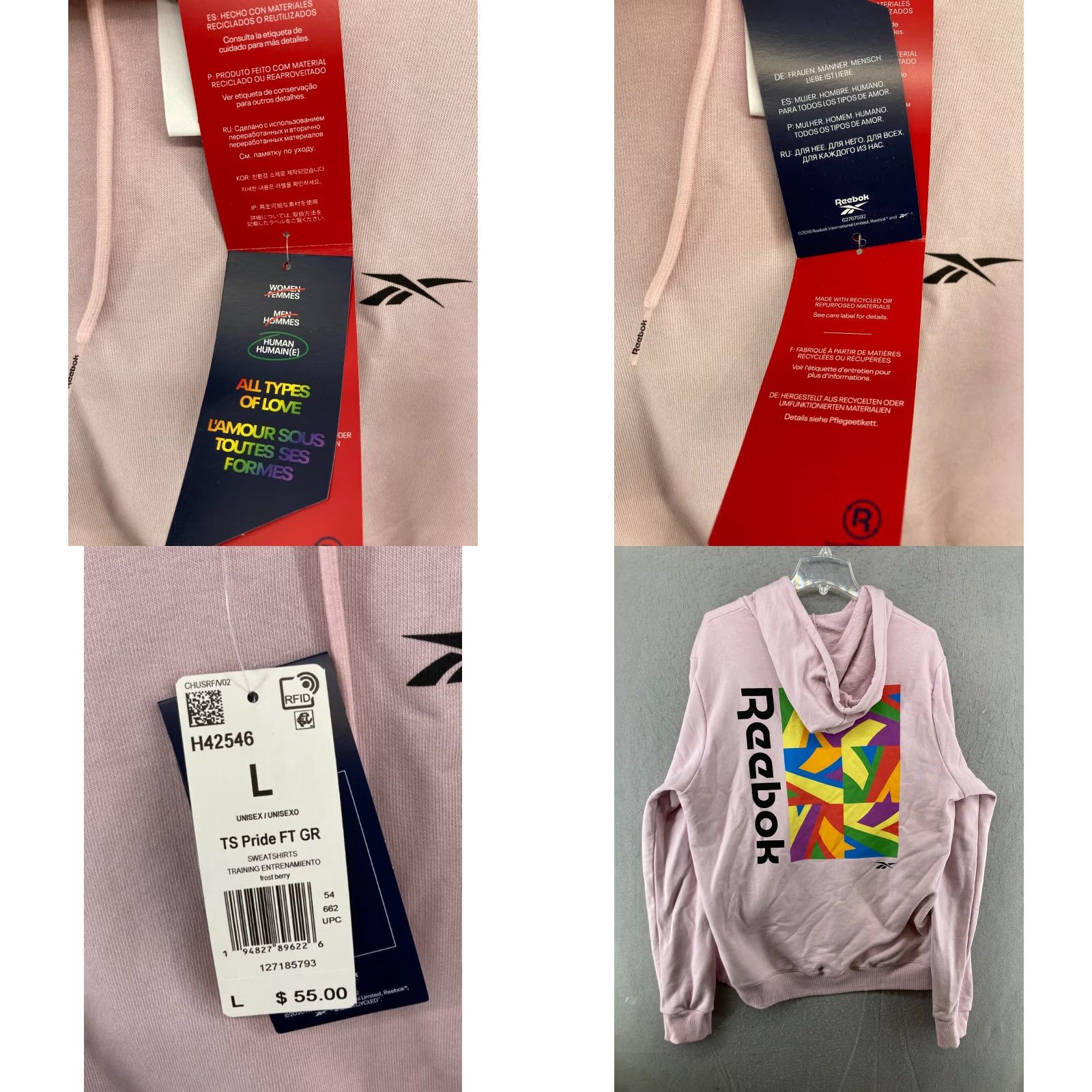Reebok Reebok Hoodie Womens Large Pink Pride Flag NWT Size L / US 10 / IT 46 - 9 Thumbnail