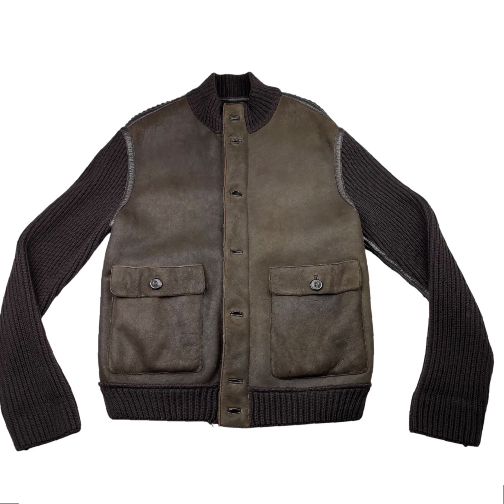 Giorgio Armani VINTAGE Giorgio Armani Collezioni Men's Sheepskin Leather Wool Ribbed Jacket 42 Brown Wool Shearling Lined Bomber Jacket Pockets Mens Size US XS / EU 42 / 0 - 3 Thumbnail