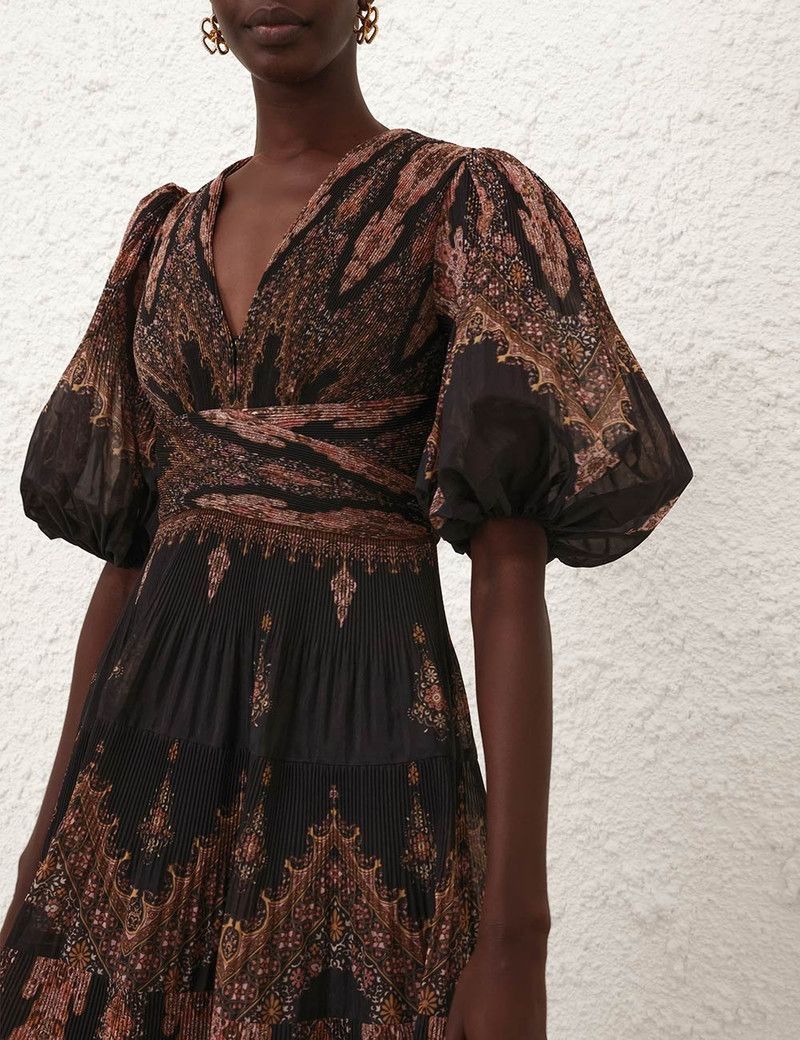Zimmermann oc11z0226 Pleated Midi Dress In Multicolor Size L / US 10 / IT 46 - 4 Thumbnail