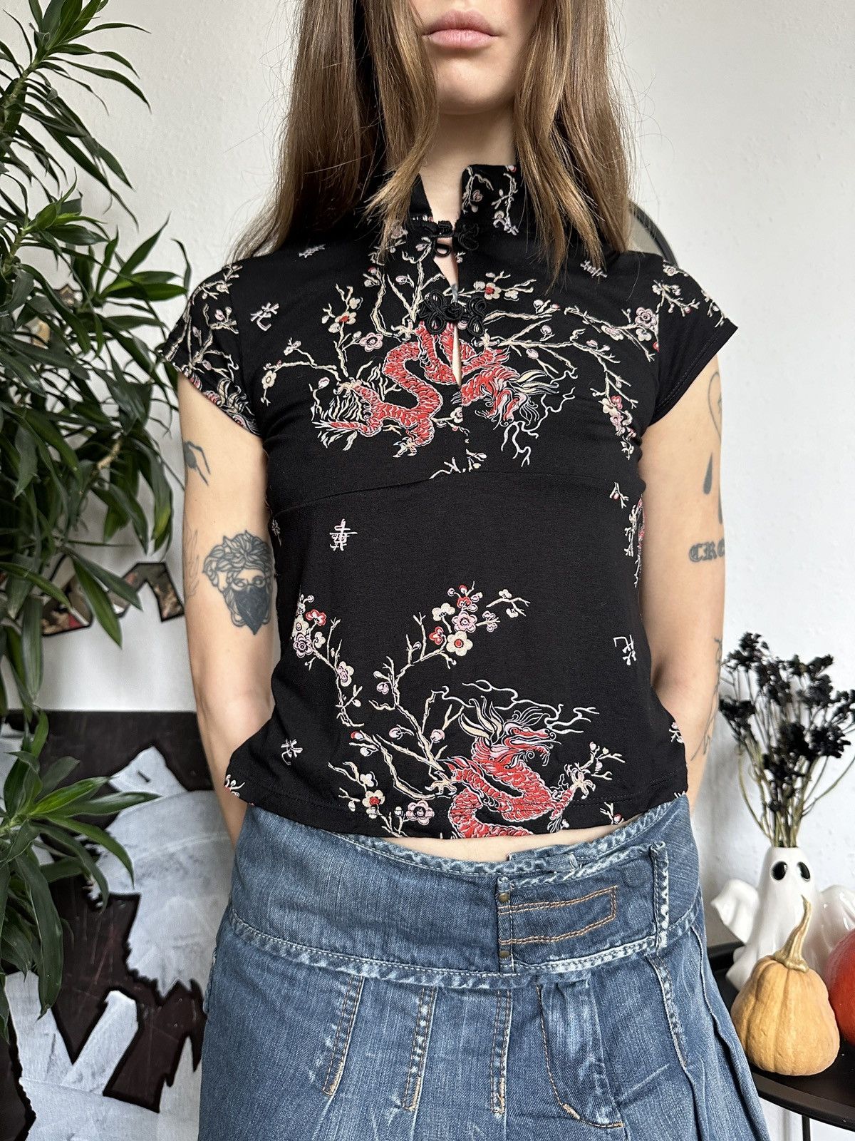 If Six Was Nine × Japanese Brand Japan Asian Dragon Kimono vintage Crop Top Size ONE SIZE - 1 Thumbnail