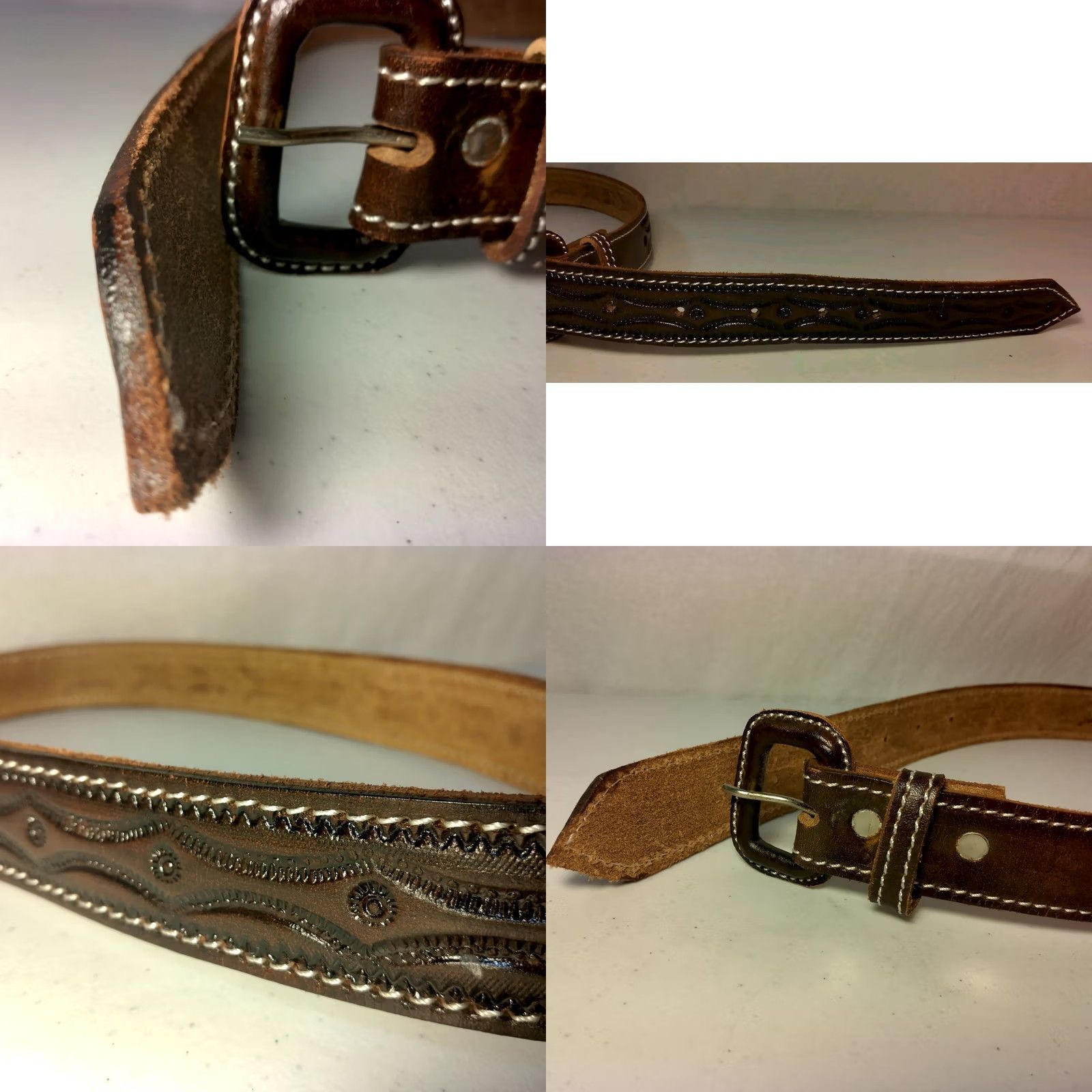 Vintage VINTAGE Hand Tooled Leather Belt Men El Salvador Brown 1 3/8" Adjustable 42 Size Size 42 - 9 Thumbnail