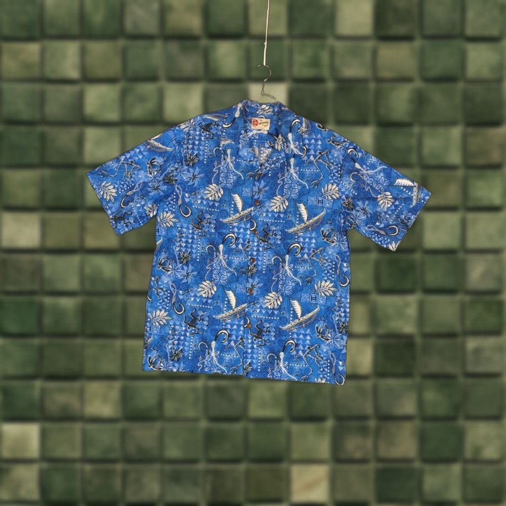 Hilo Hattie VINTAGE Hilo Hattie Tribal Traditional Hawaiian Shirt XL Blue Short Sleeve Button-Up Mens Regular 2D Aloha Beach Tropical Pattern Cotton Size US XL / EU 56 / 4 - 1 Thumbnail